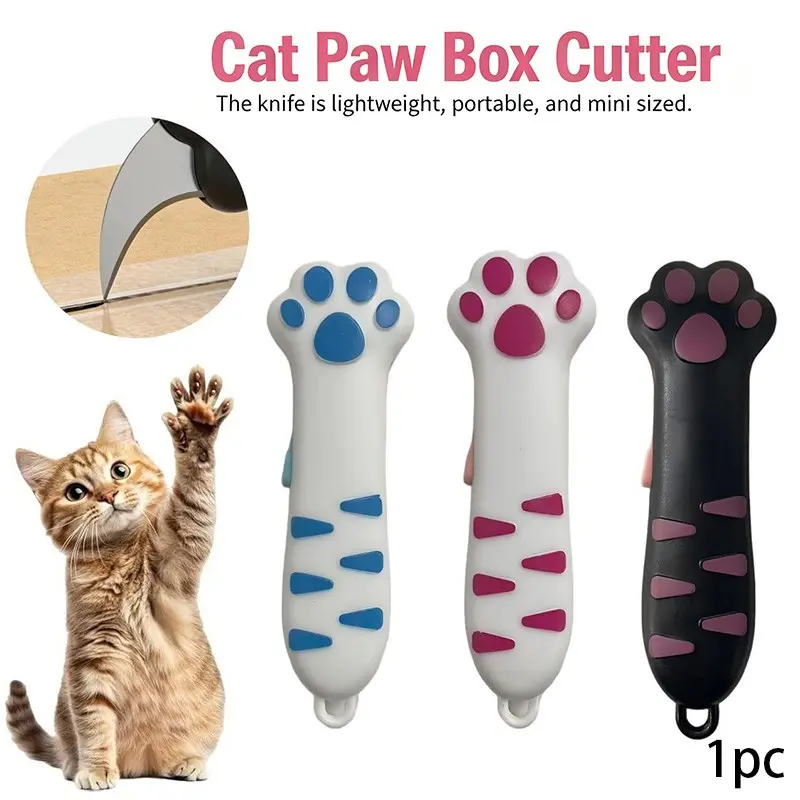 Cat Paw Design Retractable Opening Knife, Box Cutter, Mini Cute Portable Unboxing Tool, Multi-Functional Utility Knife, Ideal for Home Office, Cardboard, Packaging Boxes, Wraps, Seals