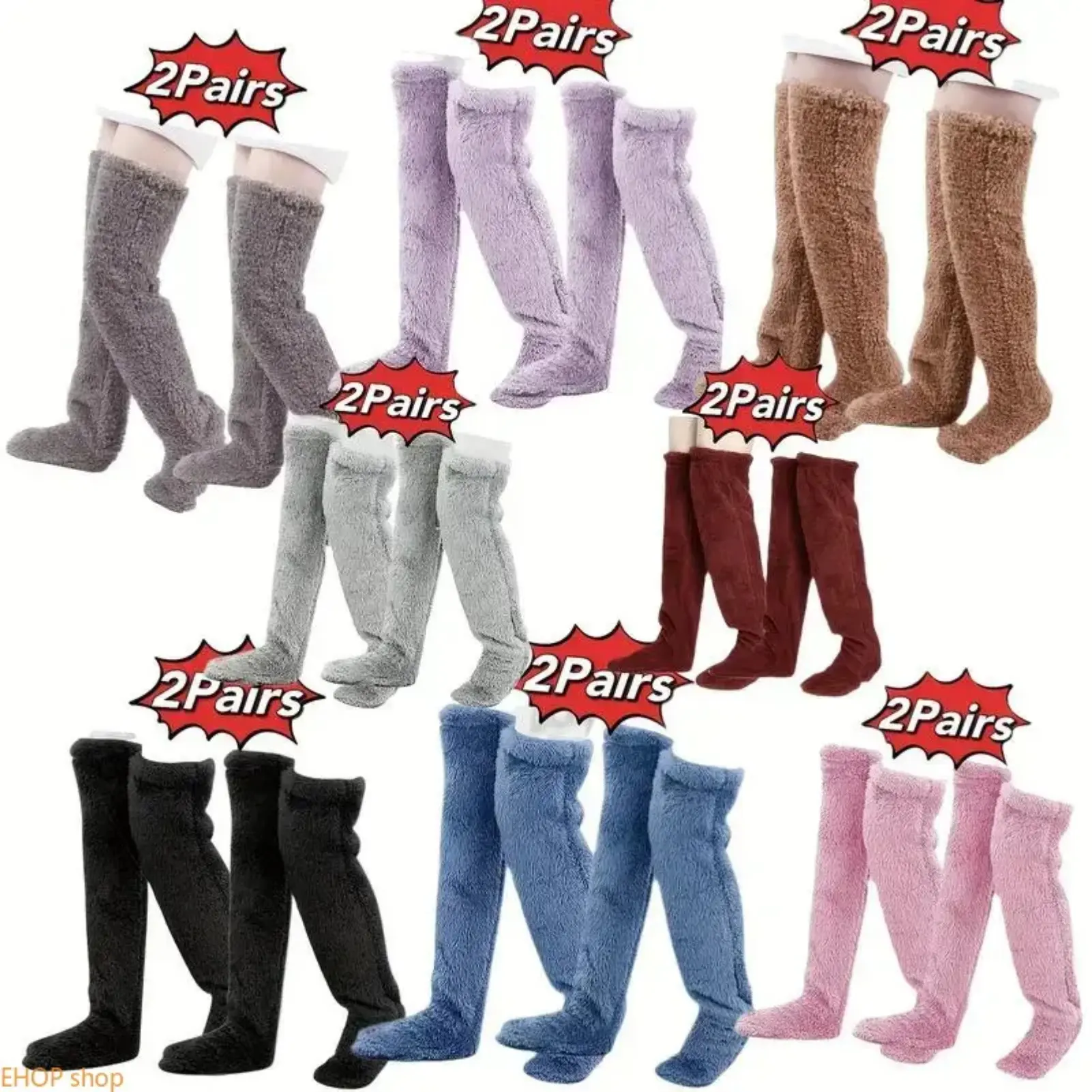 Women's 2-Pairs Dark Grey Solid Polyester Over-the-Knee Thermal Socks, Cute Plush Soft Cozy Lounge Wear, Winter Machine Washable Long Warm Accessory