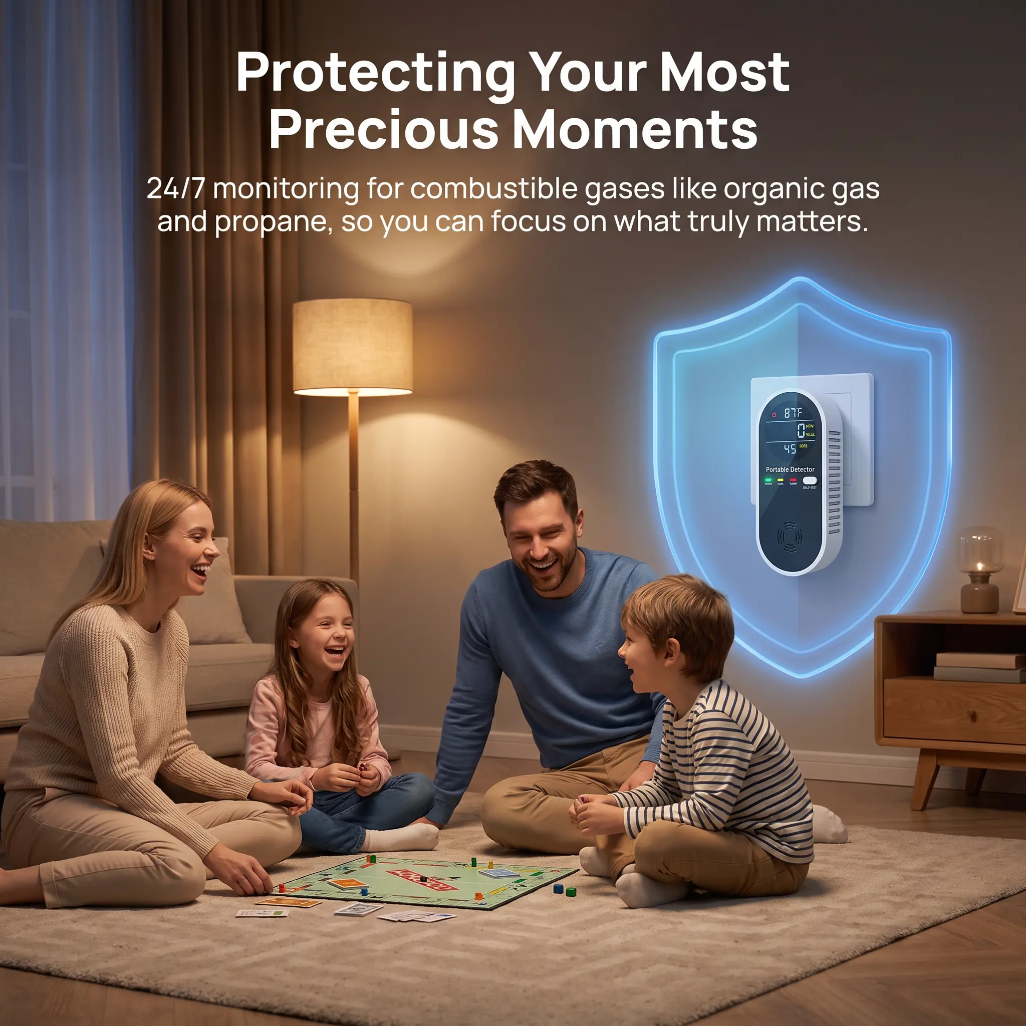 Plugged-In 4-in-1 Air Detector, Temperature Humidity Sensor, Light & Sound Reminder for House, Kitchen, Apartment & RV