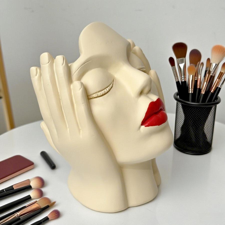 1pc artistic face-shaped flower pot, Planter Pots, makeup brush bucket, a highly designed and practical Decorative garden and courtyard home decoration item, the top choice for soft furnishings, a desktop beauty tool storage