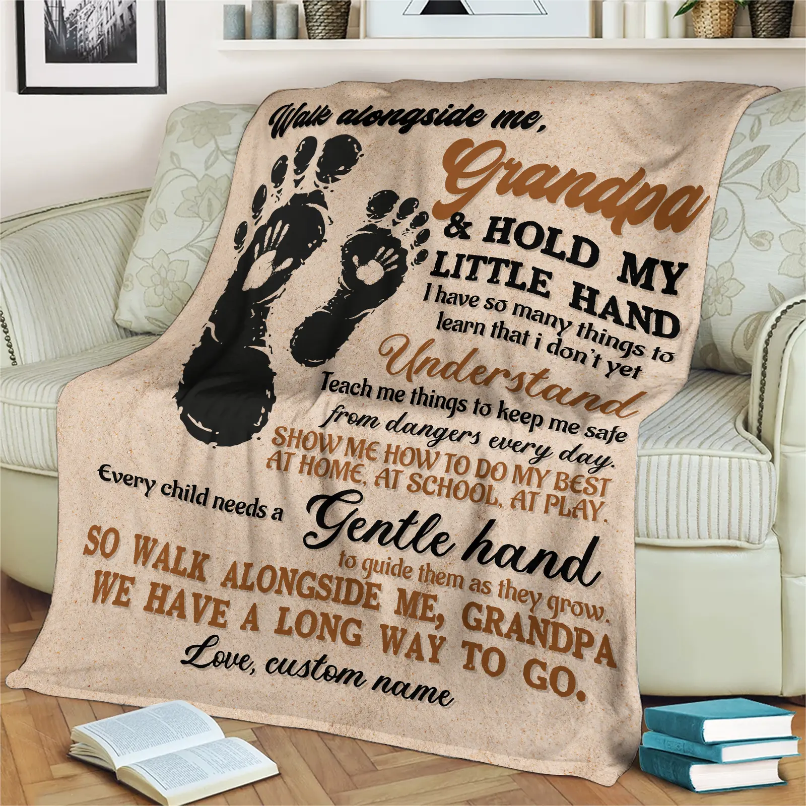 Personalized Grandpa Throw Blanket, Custom Family Gift Blanket From Grandkids, Soft Cozy Fleece Blanket for Grandpa
