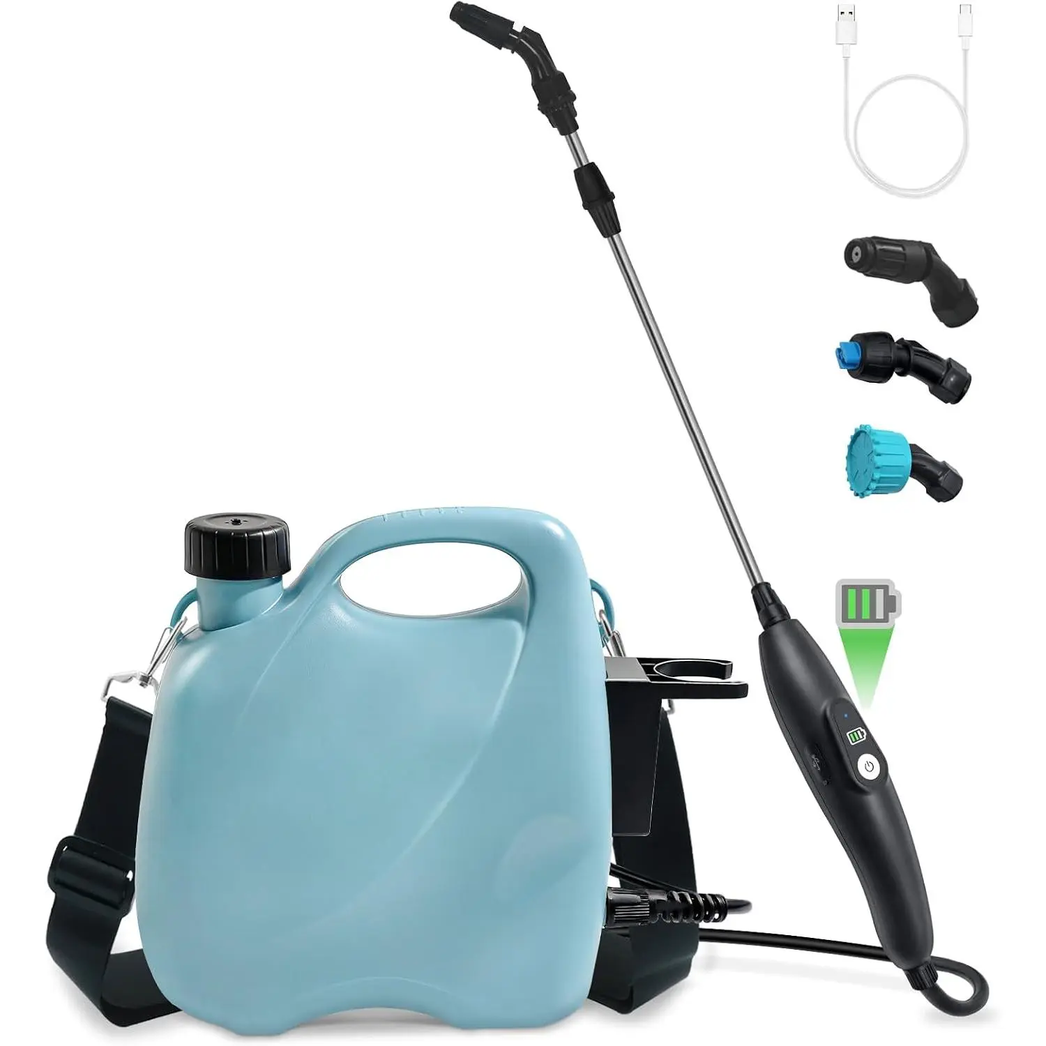 Sprayer 1.35 Gallon, Electric Garden Sprayer in Lawn with 3 Mist Nozzles, USB Rechargeable Handle, Retractable Wand, Yard Pump Sprayers with Adjustable  Strap for