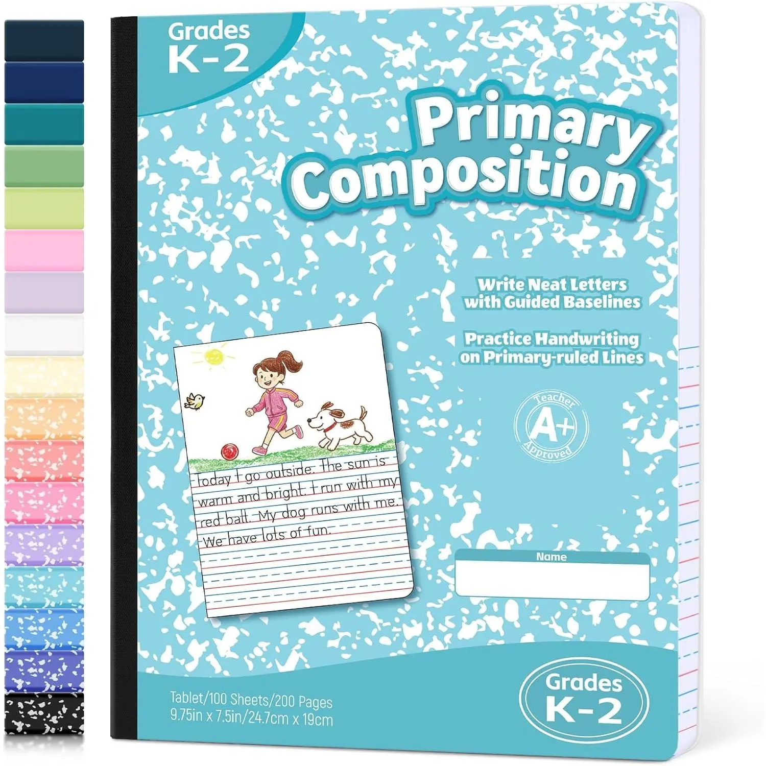 Primary Composition Notebook K-2, Primary Journal Draw and Write | Half Page Composition Notebook, Primary Ruled Paper Grades K-2 and , 200 Pages/100 Sheets, 9.75 x 7.5 in , Blue