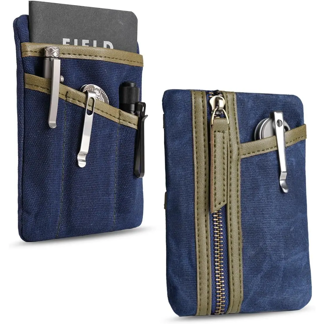 SP6 EDC Pouch, Waxed Canvas Compact Pocket Organizer, EDC Pocket Pouch for Men, Zippered Pocket Pouch, Mini EDC Organizer for Everyday Carry, Multitool Organizer Pouch (Oil Wax Dark Blue)