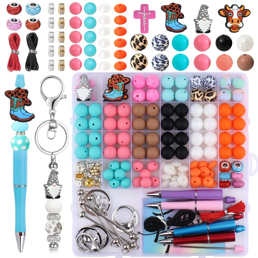 146 Piece Multi-Color Silicone Beads Set, Includes 12mm & 15mm Silicone Beads for Keychains, 10mm Flat Round Spacer Beads for Pen Decorations, DIY Beading Accessories, Bead Assortment, Beading Supplies