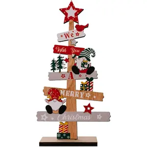 Christmas Tree Gnome Decorations for Home, Tabletop, Wooden Xmas Ornaments for Office Party Tiered Tray Desk Decor (We Wish You A Merry Christmas)
