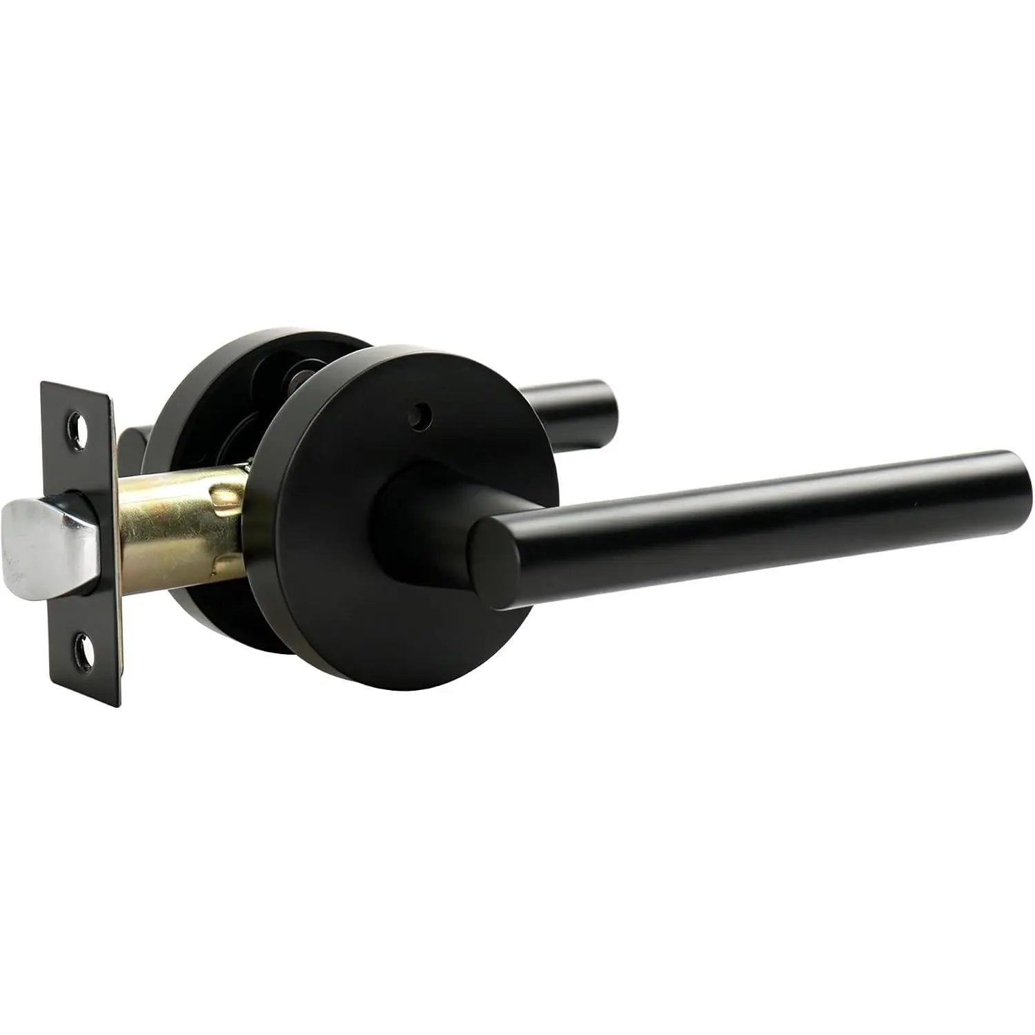 Door Handle with Lock, Matte Black 1 Pack | Reversible Keyless Interior Door Lever Set for Bedroom and Bathroom