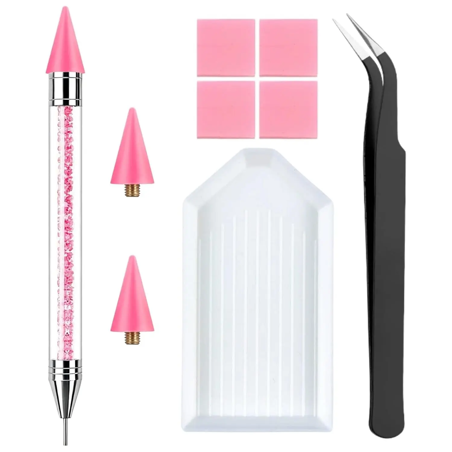Rhinestone Picker Tool Kit, Wax Pencil for Rhinestones with Tray, Wax Pen with 2 Wax Tips & Tweezer, Gem Picker Applicator, Rhinestone Tool for Bedazzling DIY Nail Art