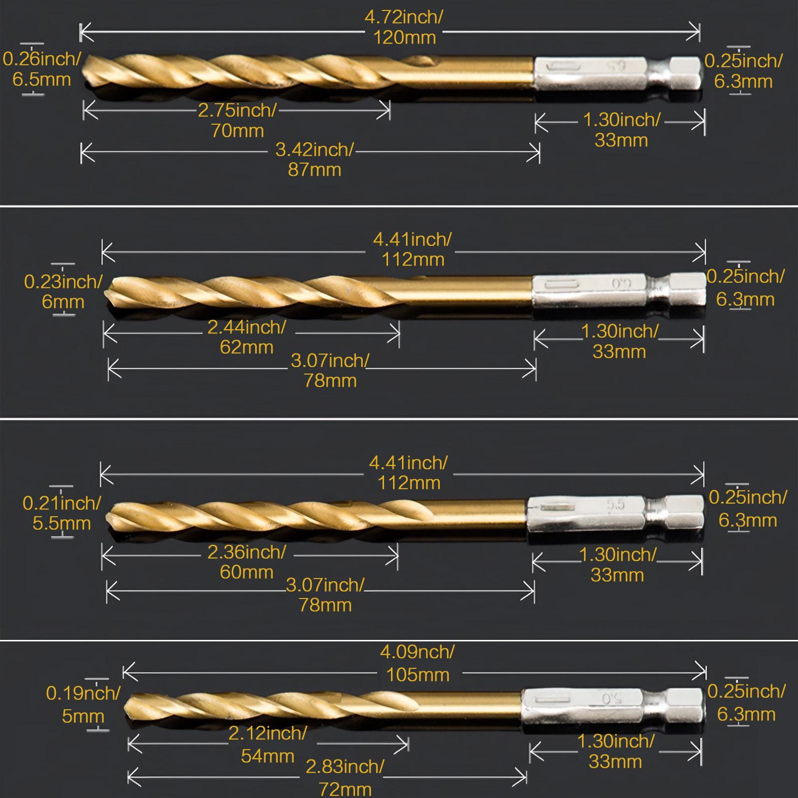 Titanium Coated Twist Drill Bit Set, Hex Shank High Speed Steel Drill Bits 1.5mm-6.5mm Spiral Saw Drill Bit, Quick Change Woodworking Drilling Tool, Gift