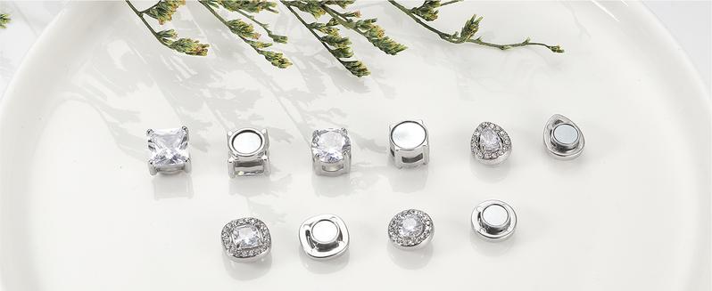 Florideco Stainless Steel Magnetic Stud Earrings for Women Non-piercing CZ Hypoallergenic Clip On Stud Earrings Round Square Teardrop Faux Diamond Halo Magnetic Earrings Set
