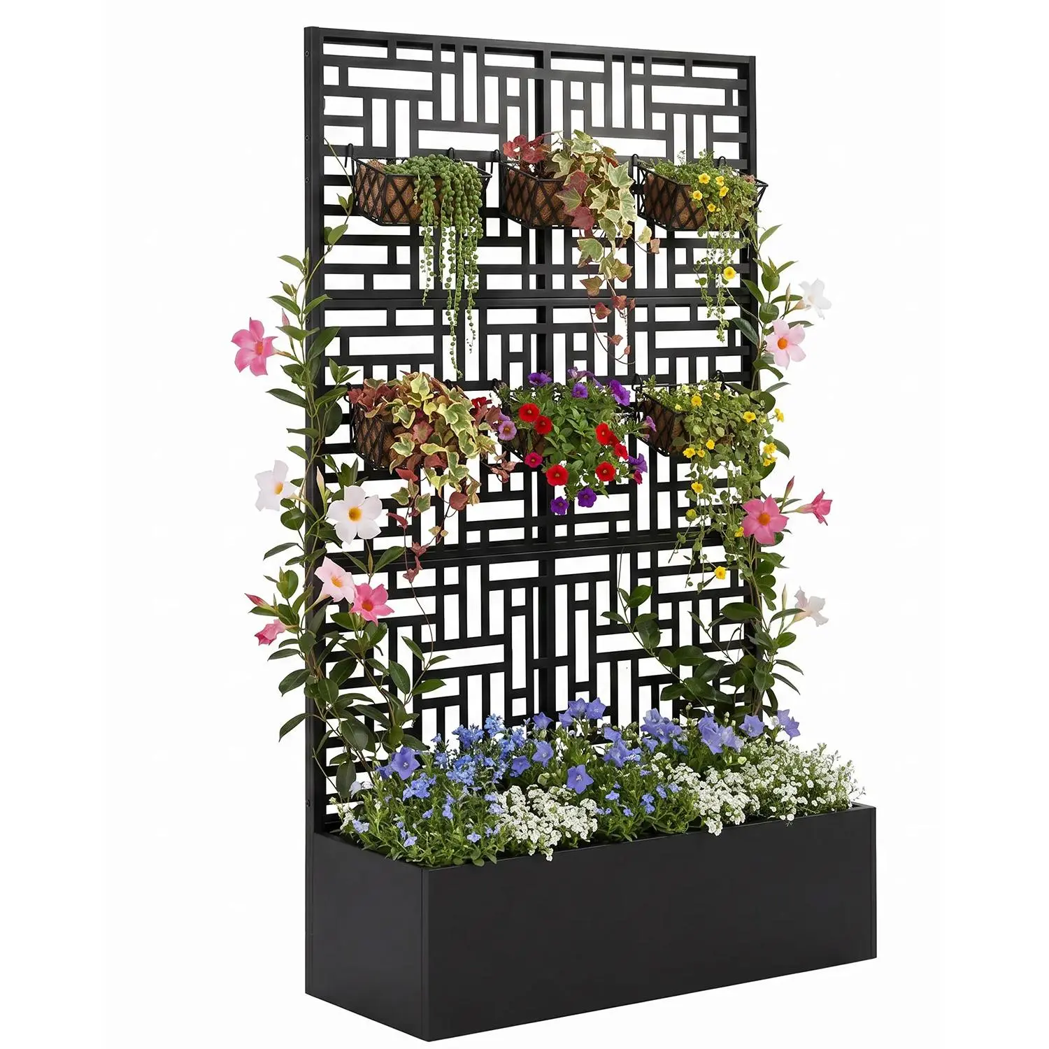71" H x 44" W Metal Planter Box with Trellis, Raised Garden Bed with Drainage Holes for Climbing Plants, Vegetable, Vines, Freestanding Patio Privacy Screen for Backyard Deck Balcony