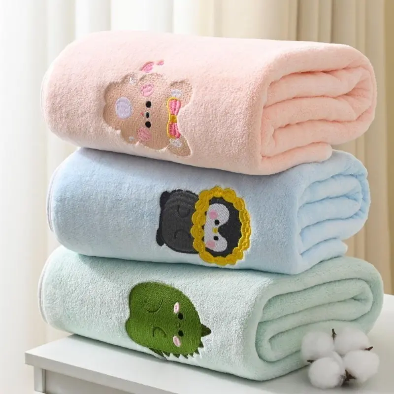 Ultra‑Soft Coral Fleece Bath Towel, Thick Lint‑Free Cartoon Embroidered Shower Towel, Super Absorbent Quick‑Dry Daily Bath Blanket Towel