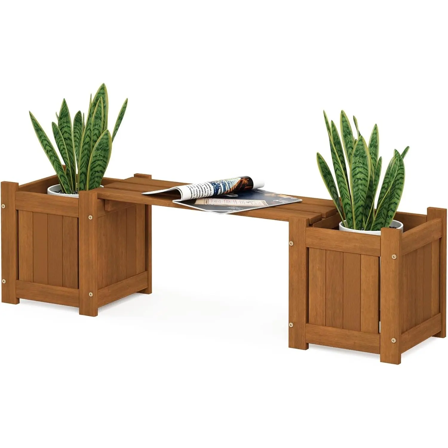Tioman Hardwood Mini Outdoor Planter Box with Bench for Garden Plant