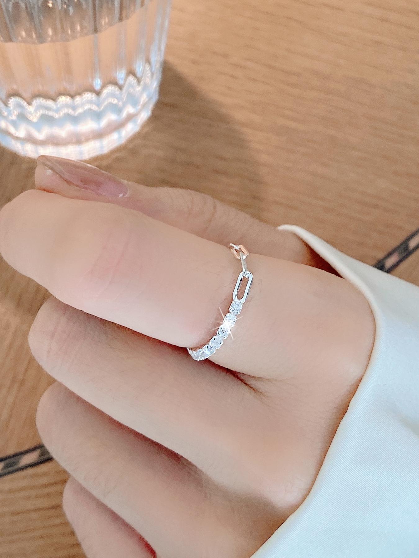 S925 Sterling Silver Adjustable Chain Ring, Fashion Jewelry for Party, Daily Clothing Decor, Trendy All-match & Exquisite Jewelry for Birthday Gift, Adjustable Rings
