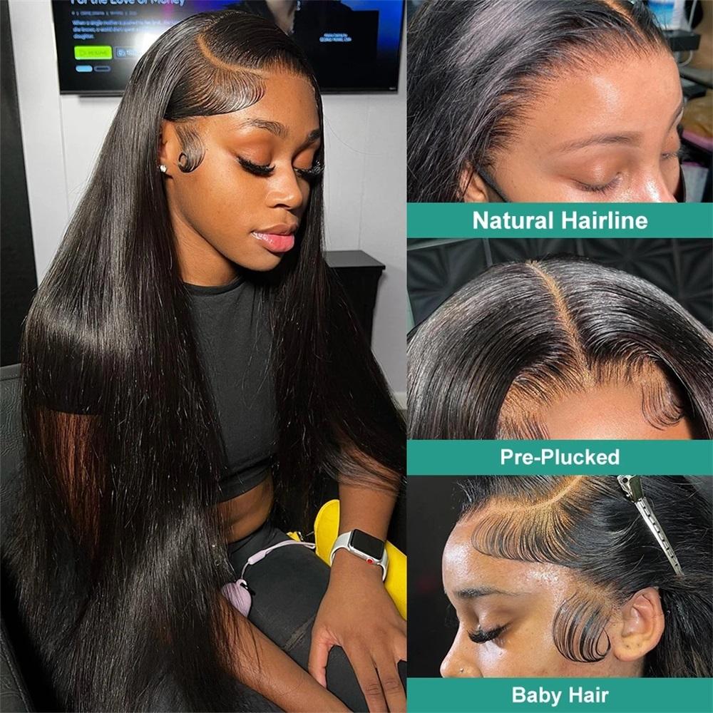 Bling Hair 13x4 13x6 HD Transparent Lace Frontal Wigs Human hair Pre Plucked Brazilian Body Wave Frontal Wigs Human Hair with Baby Hair 10A Grade 180 Density Natural Hairline Natural Black Color