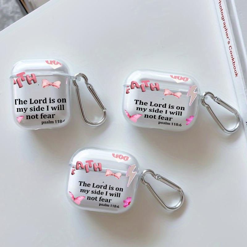 Faithful Lord Promise Pattern TPU Soft Protective Case for Apple AirPods 4/3/2/1/Pro/Pro2 Transparent Earphone Cover with Keychain Attachment