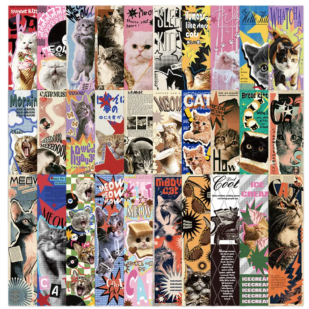 30PCS Retro Comic Cat Bookmarks, American Vintage Collage Kitten Paper Bookmarks for Book, Notebook, Scrapbook, Planner Accessories, Office Products