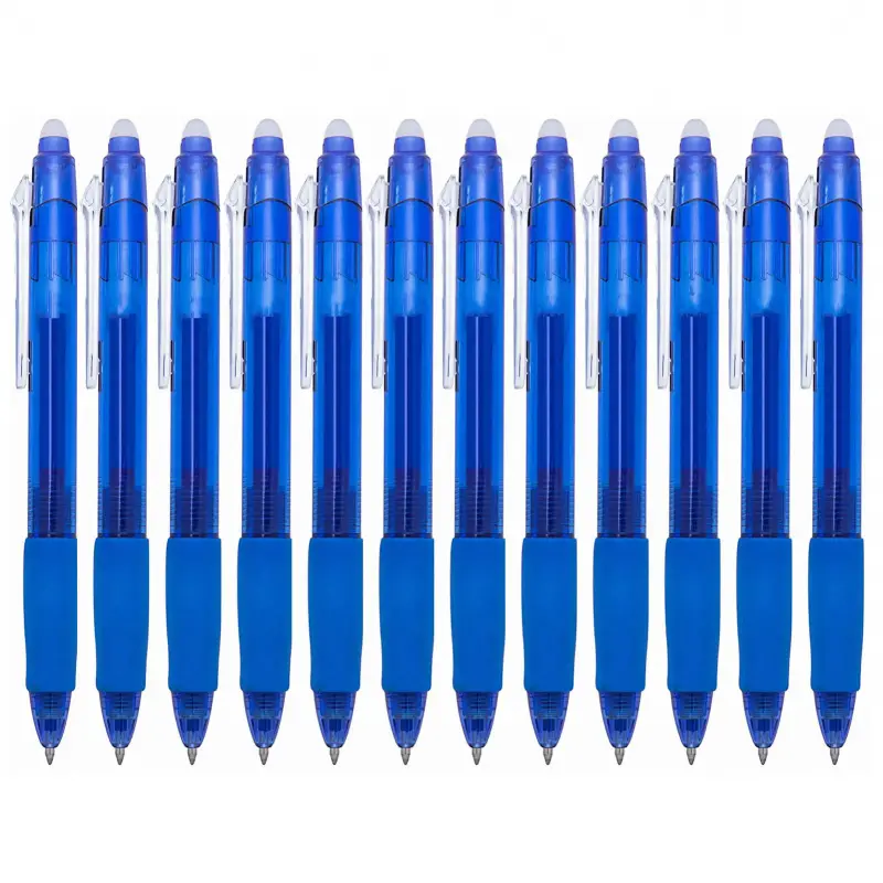 Cordless Refillable Retractable Gel Pens - 0.7mm Ball Point, Heat Erase with Built-in Eraser, 12-Pack Assorted Color for Coloring, Sketching