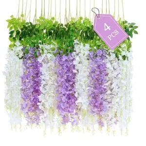 4pcs/set Artificial Wisteria Hanging Decorations, Synthetic Vines for Ceiling Covering at Home Events, Weddings and Festivals, Artificial Flower Plant, Fake Plastic Flowers, Fake Plastic Plants