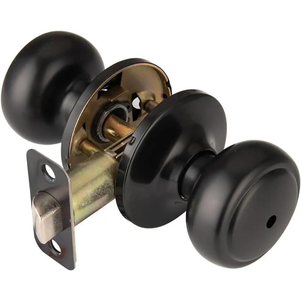 Matte Black Interior Door Knobs with Lock, Coastal Style Privacy Door Knob for Bedroom and Bathroom