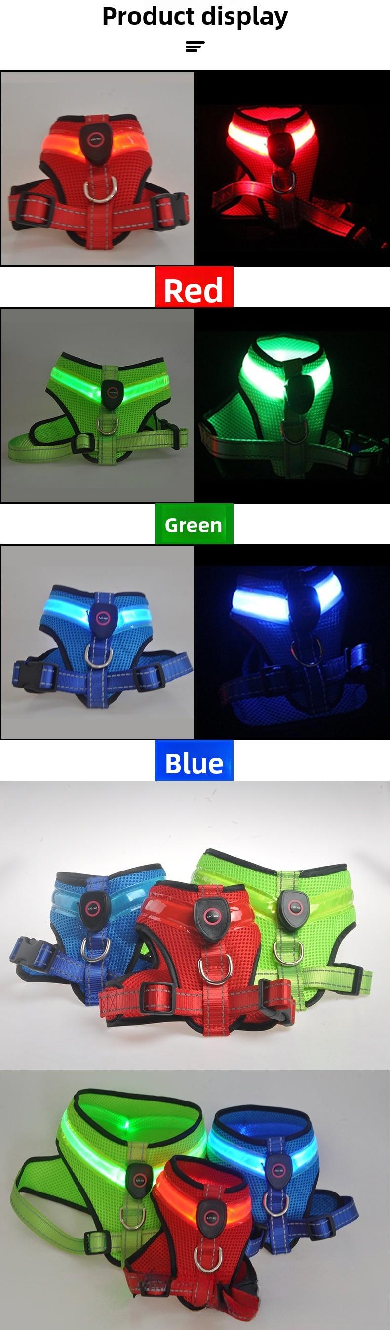 Pet Light-Up Dog Vest LED Flashing Dog Walking Harness USB Rechargeable Luminous Chest Strap Vest