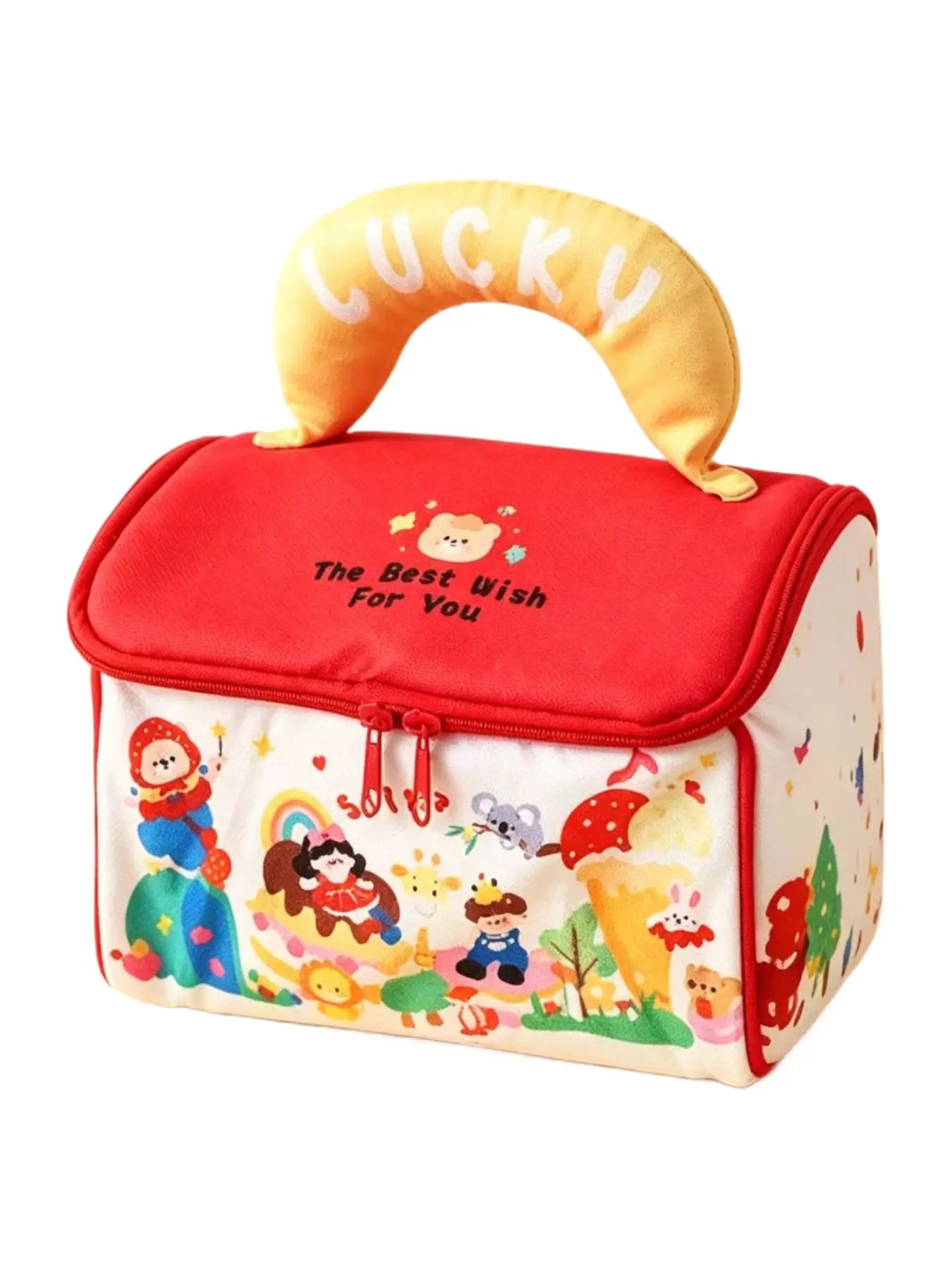 2026 New Cartoon Cloud Handle Storage Bag, Cute Large Capacity Makeup Pouch with Handmade Pin