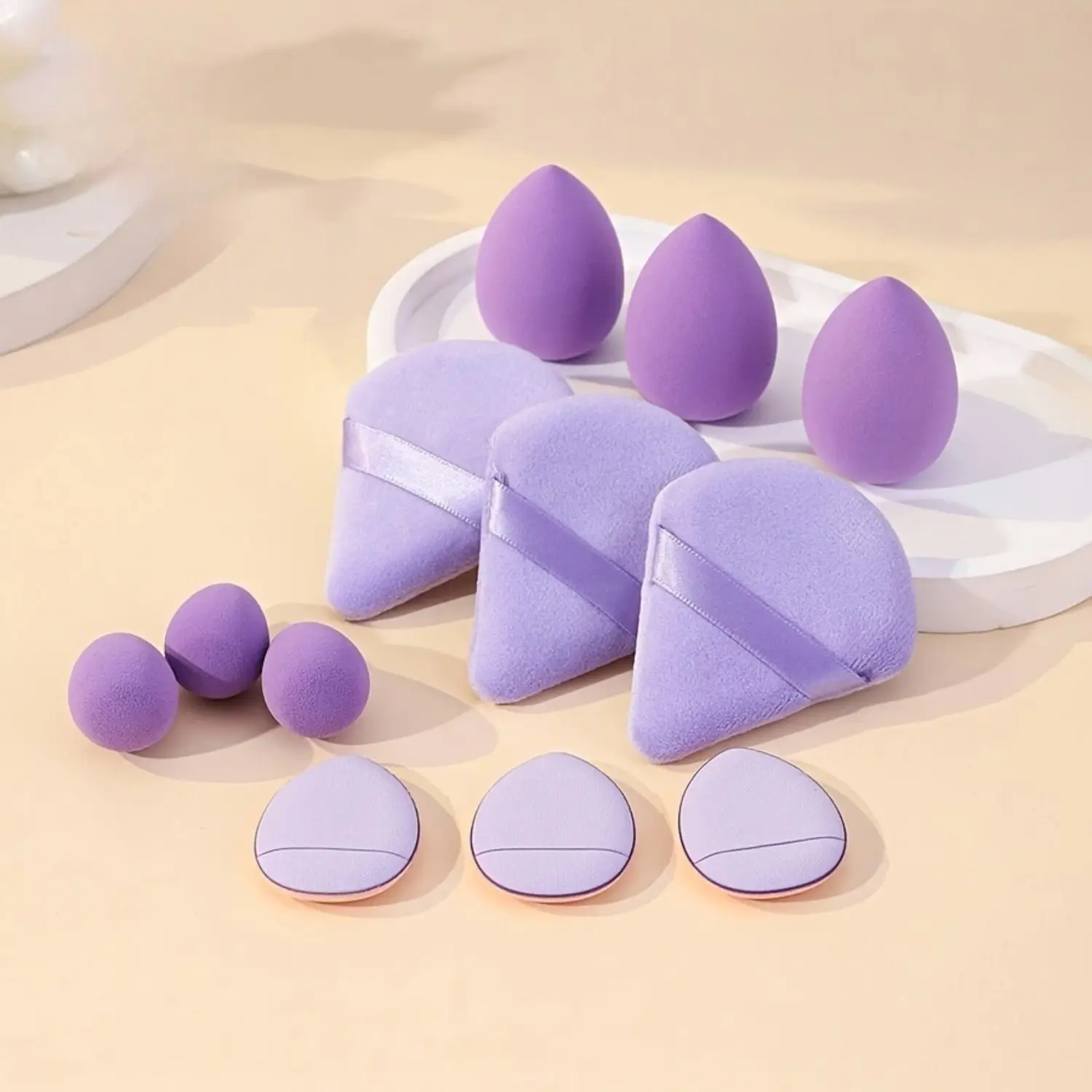 1/2/3-Set Latex-Free PU Makeup Sponge Set - Soft Sponge, Water-Expandable, Smooth Blending, Skin-Safe, All Skin Types, Face Tapping/Patting Application, Light Breathable Natural Base, Powder Puff & Triangle Powder Puff Blenders