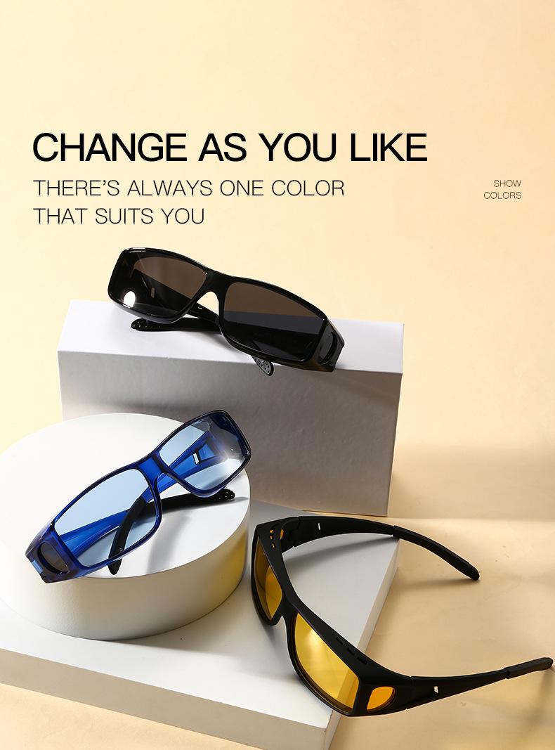 2PC New Fashion Square Frame Polarized Sunglasses for Men and Women, Outdoor Cycling, Myopia Clip-On Glasses, Day and Night Dual-Use Night Vision Glasses