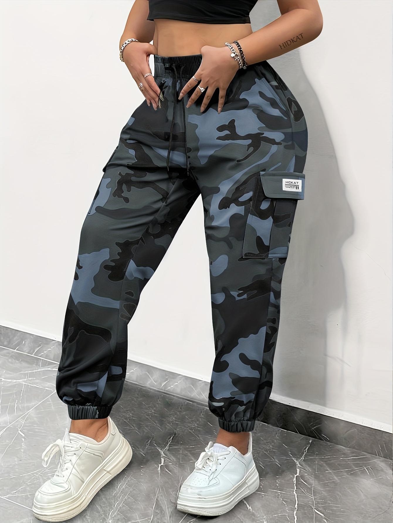 Women'S Camo Cargo Pants - Loose Fit Trousers with Drawstring Waist, Non-Stretch Fabric for Everyday & Outdoor - All-Season Casual Pants for Women, Outdoor Clothing, Relaxed Fit Trousers, Durable Construction, Jogger Style, Comfortable Wear