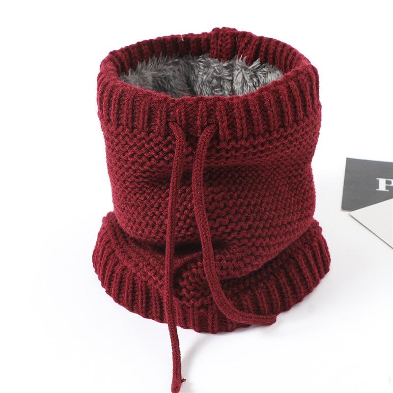 New Knitted Scarf Women's Solid Color Velvet Scarf Cover Winter Turtleneck Decorative Versatile Drawstring Plain Pattern