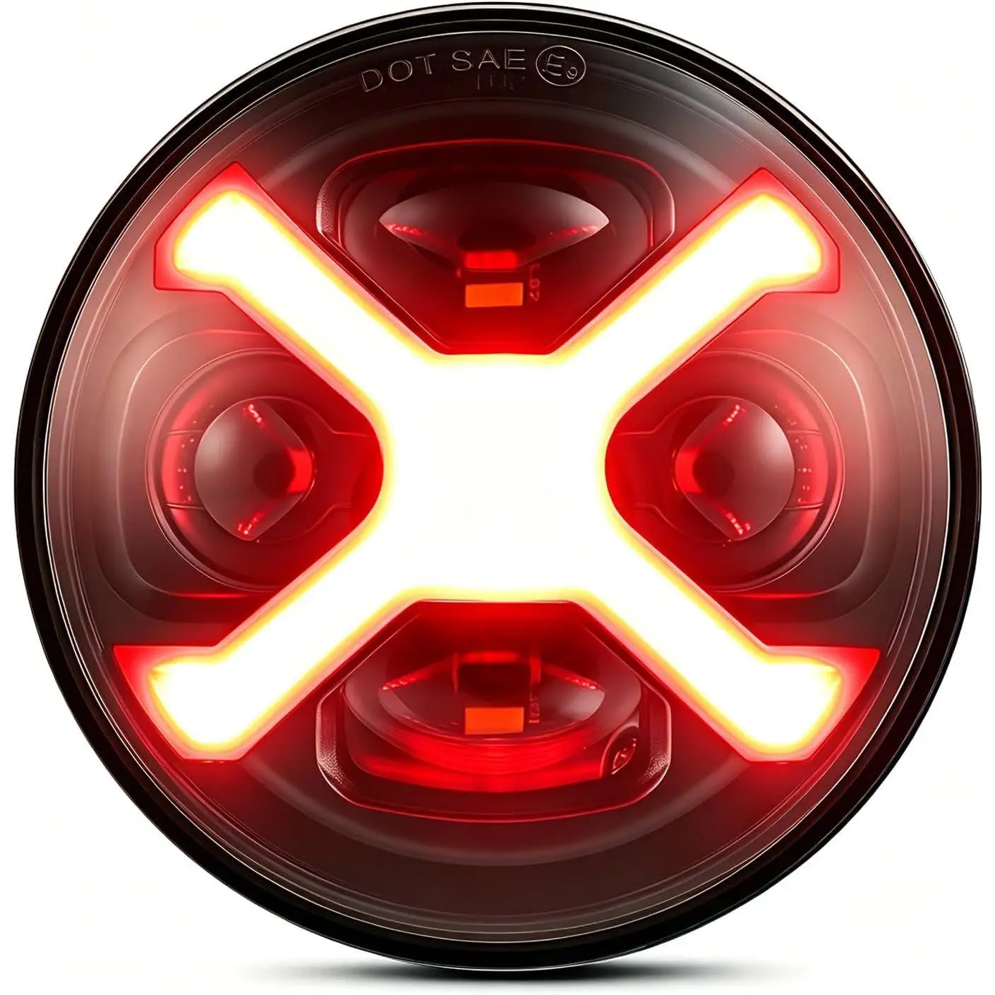 5-3/4 5.75" X-Style Motorcycle Headlight Red DRL Compatible with Sportster Iron 883 SuperLow XL883 XL1200,Softail Springer, Dyna Street Bob Low Rider