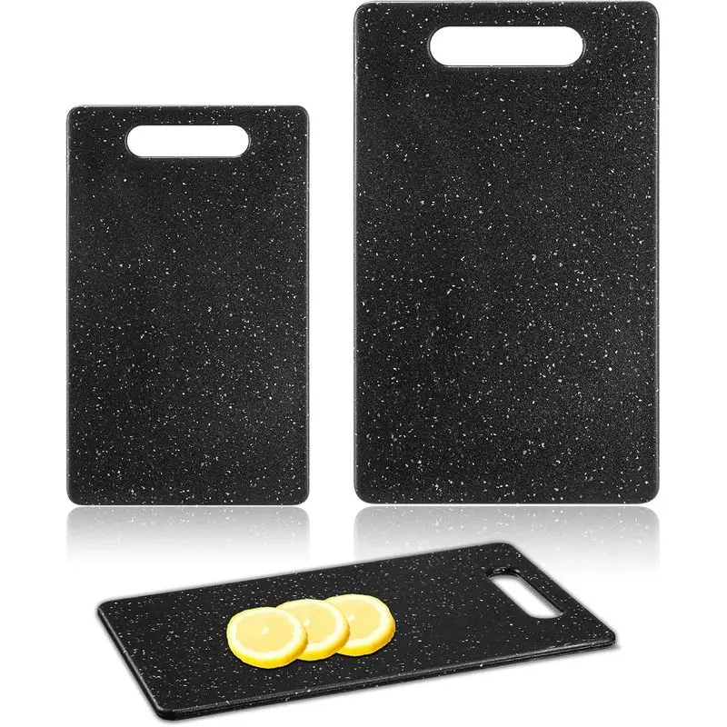 Small Cutting Board for Kitchen Mini Plastic Cutting Board Set Bar Dishwasher Safe Granite Color Food for Camping Food Fruits Prep Vegetables Easy Grip(6" x 10", 8" x 12",Black)
