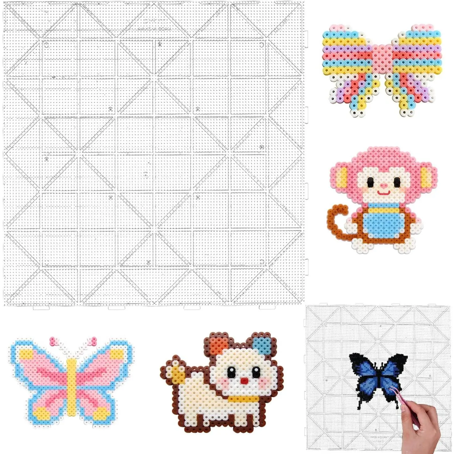 2.6mm Mini Fuse Bead Pegboard – 104 Peg Clear Large Fuse Bead Board, Transparent Plastic Pegboard for Detailed Pixel Art, DIY Crafts and Mini Bead Projects (1, Transparent, Square)