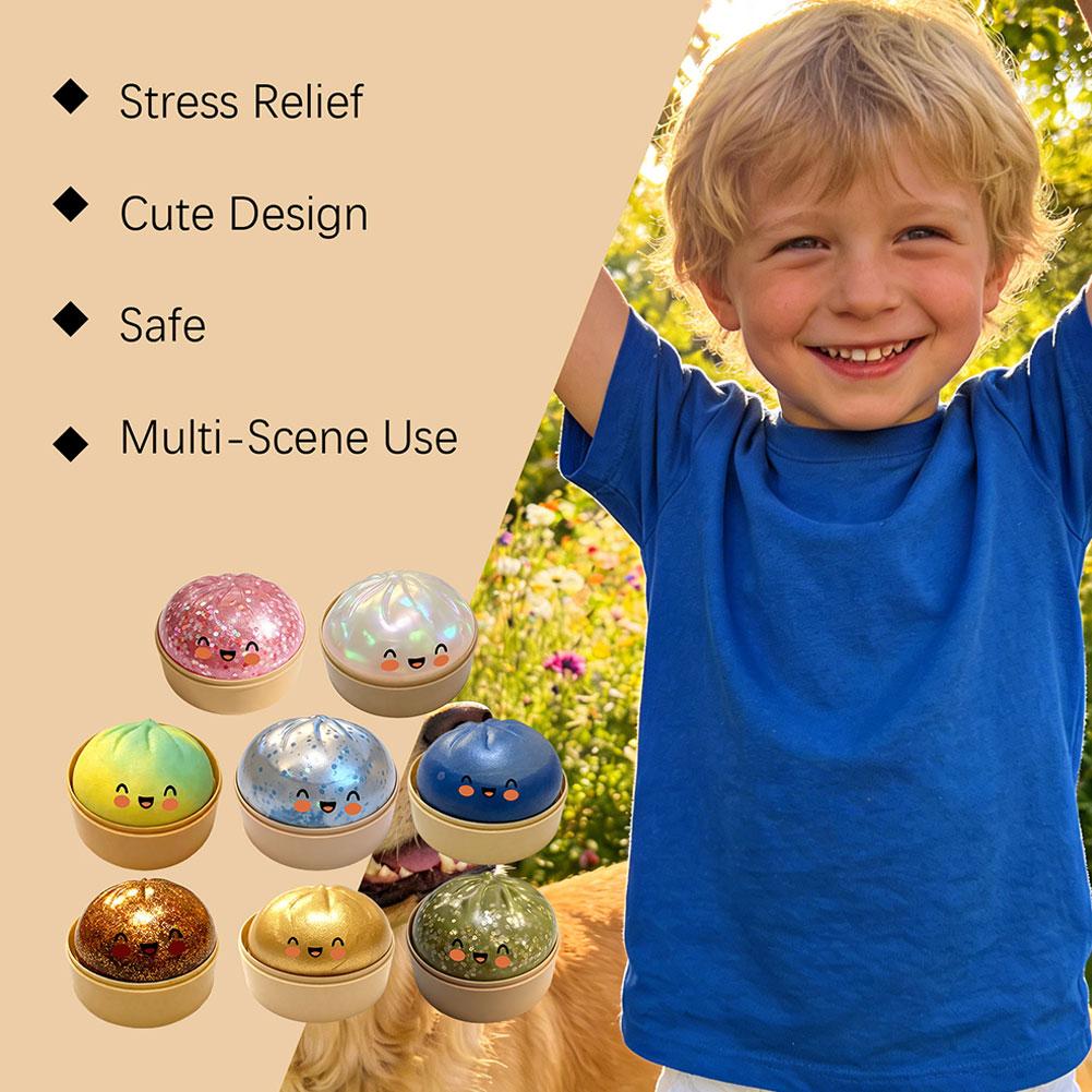 Realistic Giant Dumpling Squeeze Toy with Bamboo Steamer Soft TPR Dough Ball Decompression Fidget Toy Funny Creative Gift