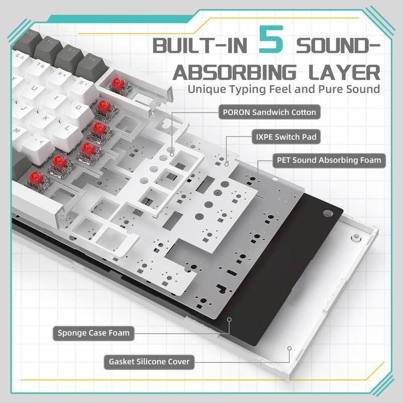 Ajazz AK820 Wired Office Mechanical Gaming Keyboard, 75% Layout Full-Key Hot-Swappable Gasket Structure with Luminous Metal Volume Knob and FN Multimedia Functions, Ergonomic Durable Plug-and-Play E-Sports Keyboard for Computer and Office