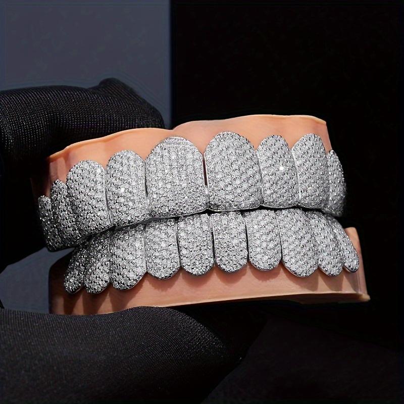 Iced Out Cubic Zirconia Grillz for Men & Women - Gold Silver Micro Pave Top Bottom Teeth Jewelry, Unisex Glitter Gift Oral