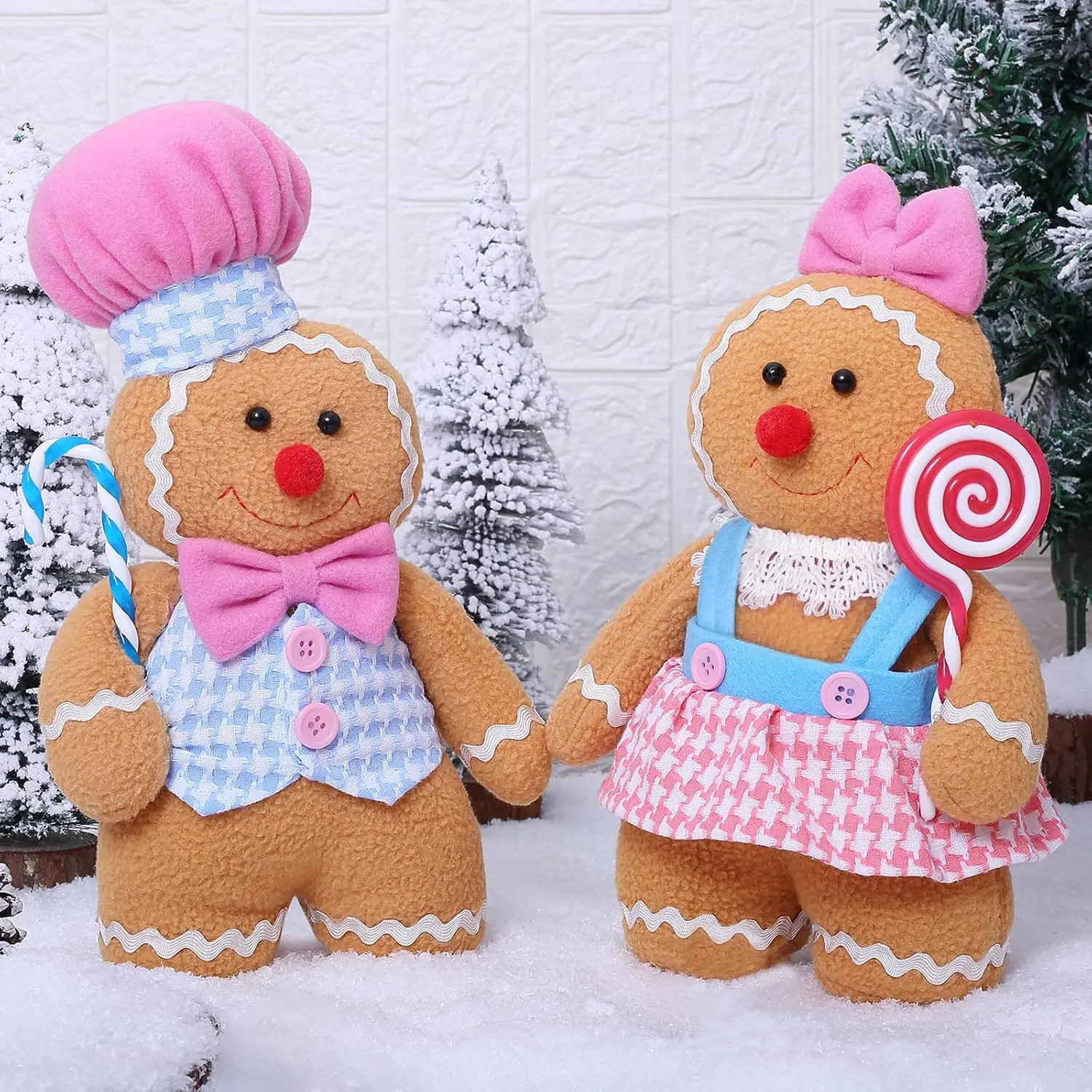 Christmas Decorations Indoor Gingerbread Plush Hold Candy Cane  Decor Gifts 11.8inch Gingerbread Stuffed  Doll Tree Toppers Christmas Decorations (2PCS)