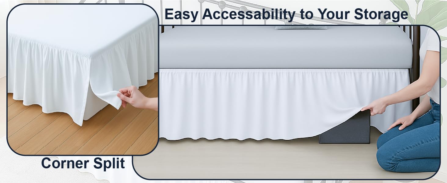 Ruffled Daybed Skirt with Split Corner, Hotel Quality Brushed Microfiber Twin Size Dust Ruffle 14 Inch Drop Sofa Bedskirt,, Stay in Place, White