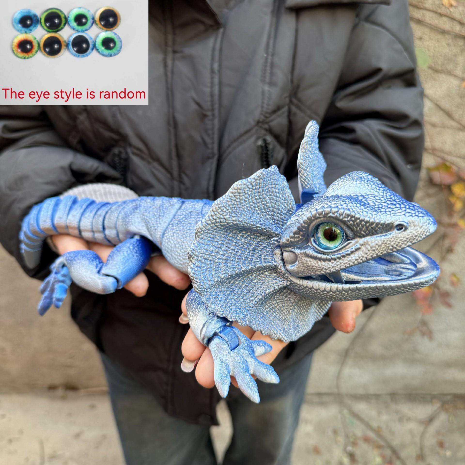 3D Printed Frilled Lizard Toy Articulated Full Body Movable Joints Animal Figurine Birthday Gift