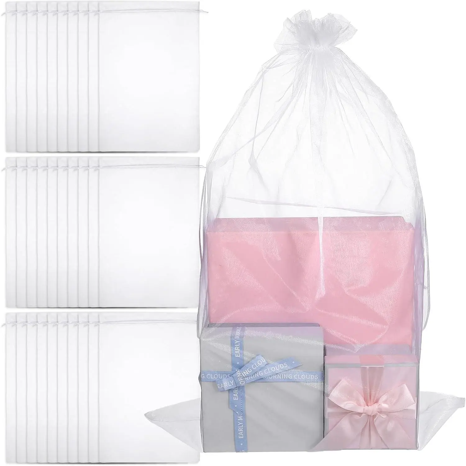 30 count Large Organza Bags - 16 x 24 Inches Extra Big Organza Drawstring Bags, White Mesh Bag for Gifts, Wedding Favors,  & Party Decor (40 x 60cm)