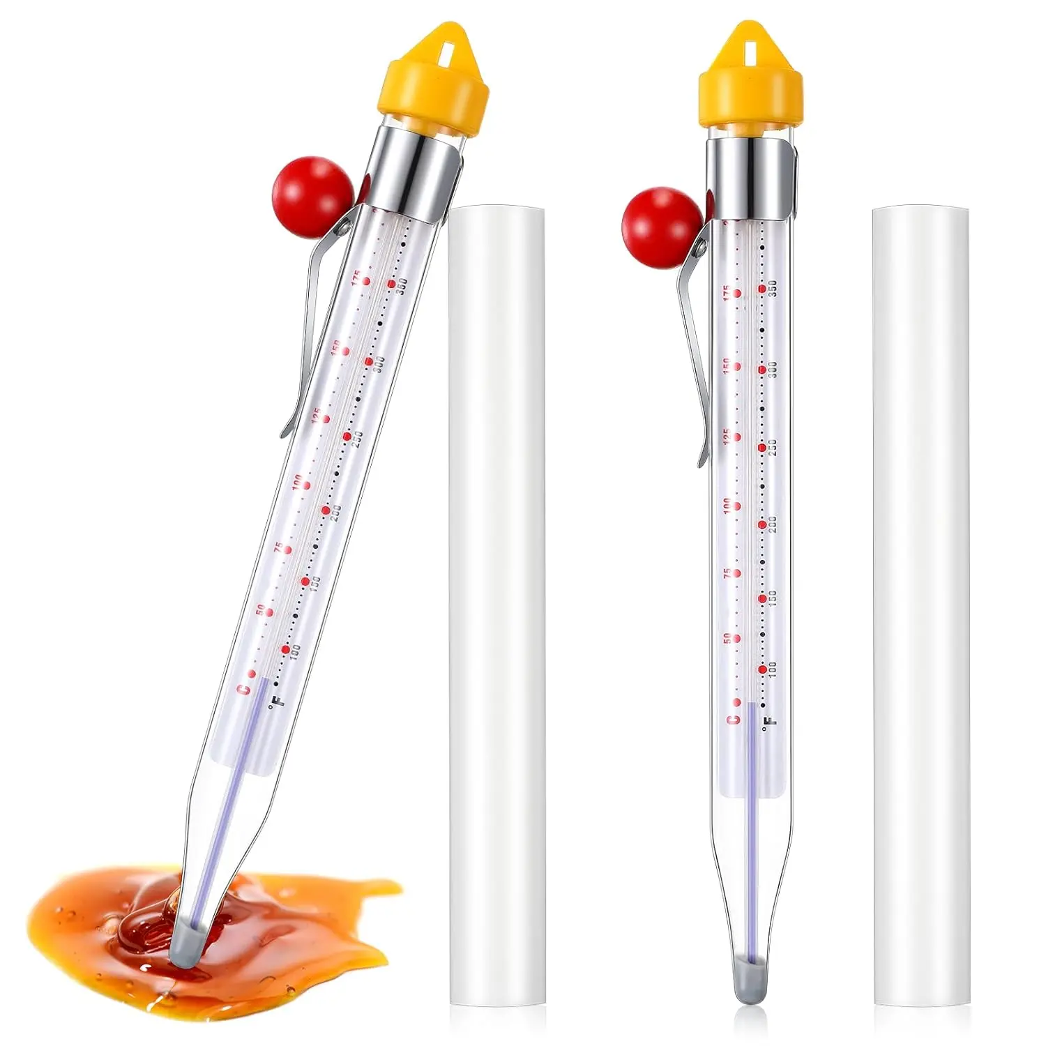Candy Thermometer with Pot Clip 8" Deep Fry Oil Thermometer for Candy Making Instant Read Cooking Food Thermometer for Sugar Syrup Jam Jelly Oil Temperature Kitchen Accessories Yellow 2 Pcs
