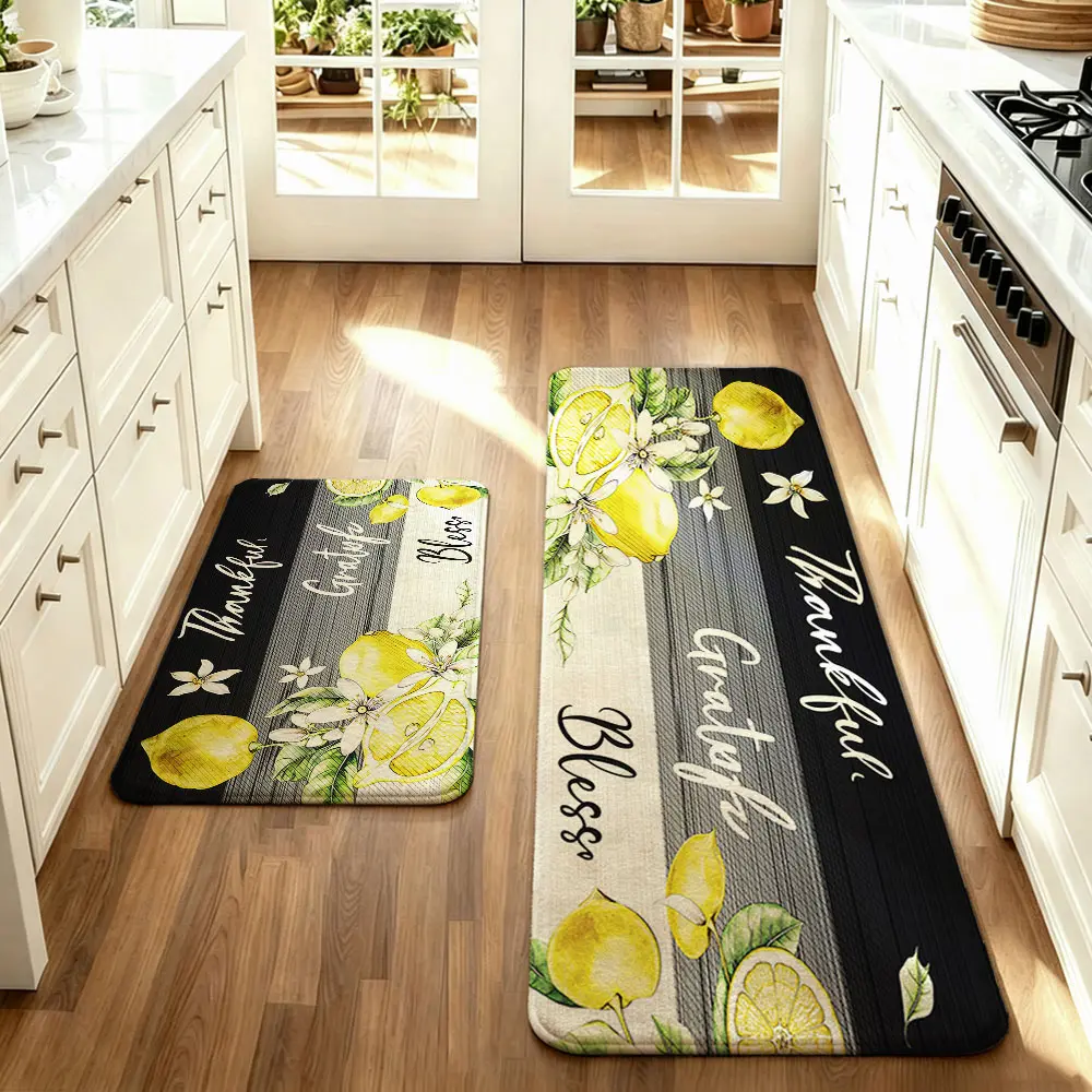 This 2-piece lemon floral blessing kitchen mat set is machine washable, Kitchen Rugs Washable, and suitable for kitchens. It's a great kitchen decorative item and home décor, and can be given as a gift.