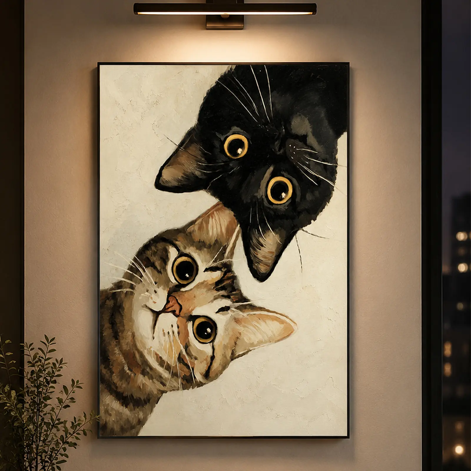 Curious Cats Wall Art, Whimsical Cat Painting, Funny Animal Art Print, Playful Cat Illustration, Cozy Home Decor for Kitchen or Living Room, Cute Pet Poster, Aesthetic Room Decor, Viral TikTok Decor, Cat Lover Gift, Framed or Unframed Canvas