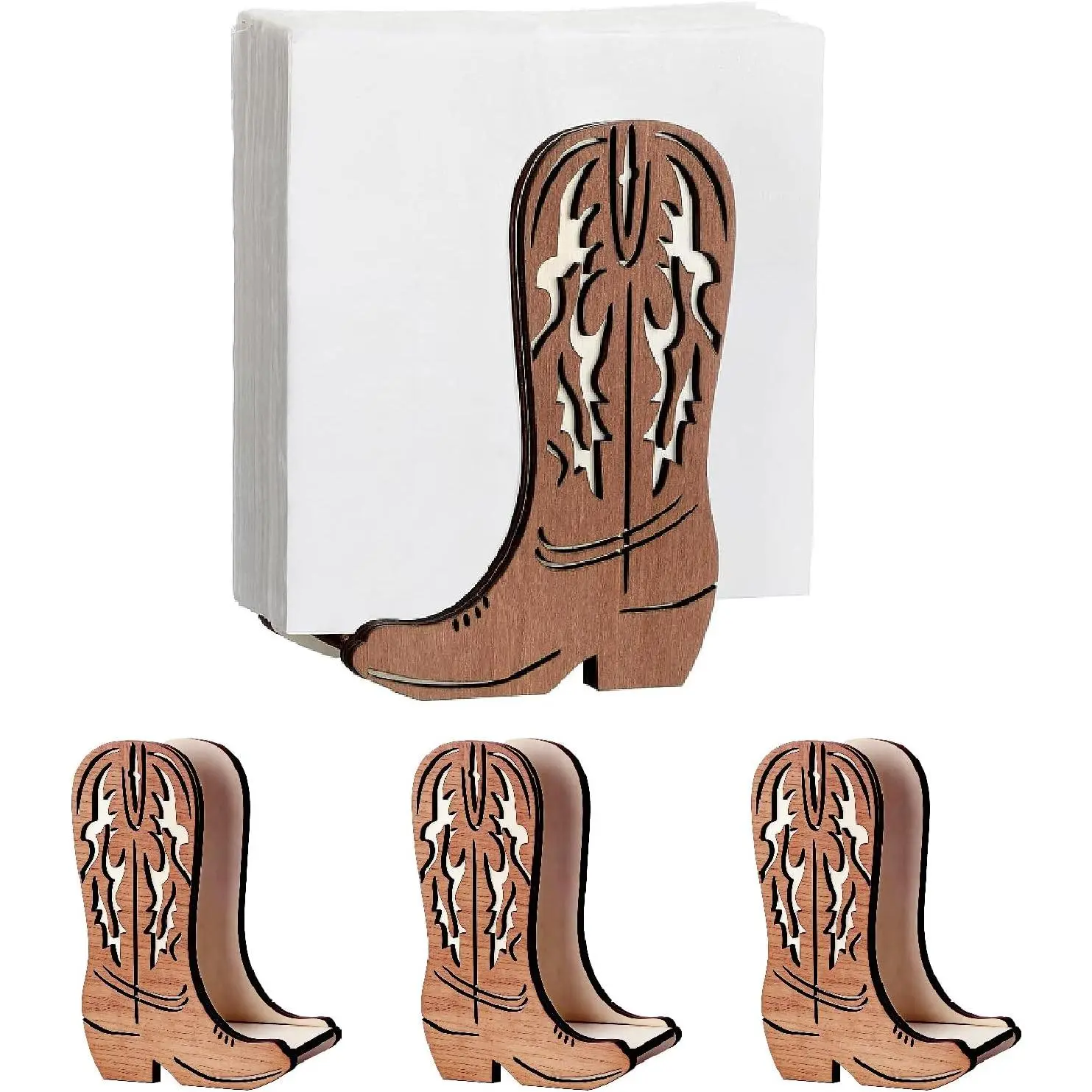 4 Set Wooden Western Cowboy Boot Napkin Holder| Cowboy Napkin Holder for Table,Cowboy Boot Western Decorations for Bedroom,Kitchen,Party,Table Centerpieces Decoration