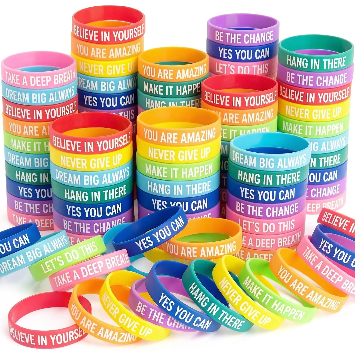 30/100/200 Pcs Motivational Bracelets Bulk for Students | Inspirational Rubber Bracelets, Motivational  Wristbands Bulk