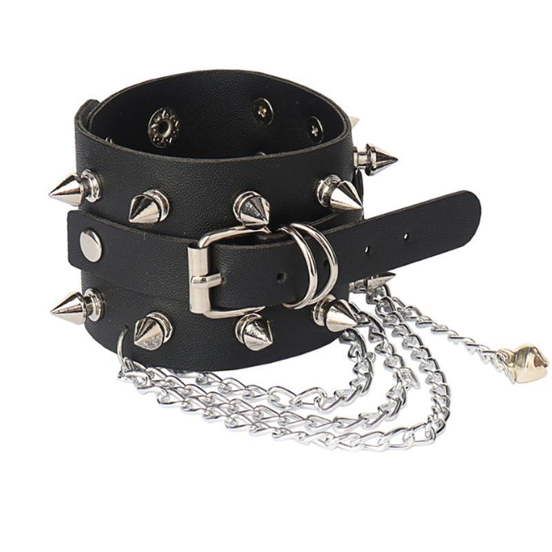 1Pc Hip Hop Rock Spikes Rivets Stud PU Leather Bracelet Men Vintage Punk Heart Pentagram Party Wristband Women браслет Jewelry
