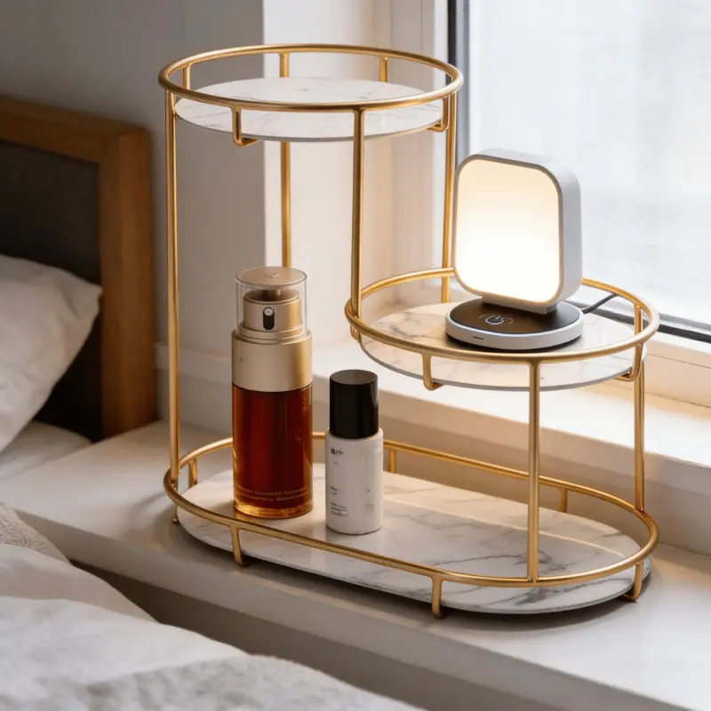 1PC Bathroom Vanity Organizer Luxury Cosmetic Shelf for Bathroom Countertop Vanity Tabletop Storage of Skincare Makeup Brushes and Toiletries