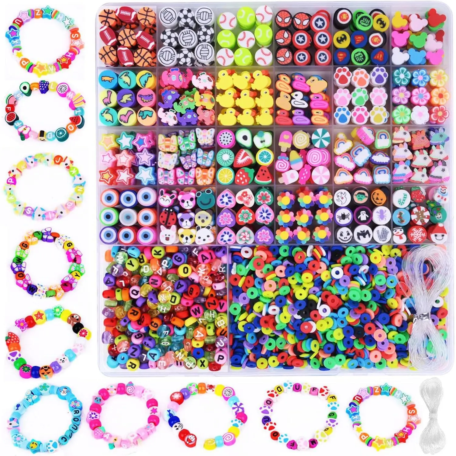 2480 count Polymer Clay Beads Charms for Bracelets Making Kit Cute Fun Charms Beads Friendship Bracelet Making DIY Arts Crafts Birthday Gifts Toys for  Girls  6-13
