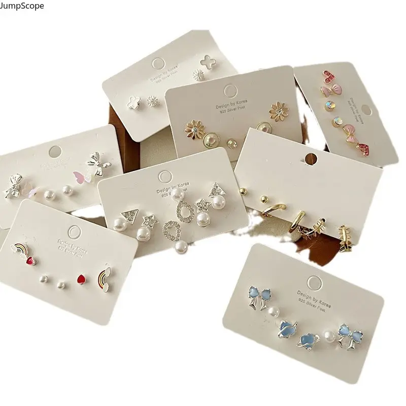 6 Pairs Mix Match Tiny Gold Stud Earring Set For Women, 925 Silver Post Dainty Korean Minimal CZ Pearl Butterfly Ball Stackable Hypoallergenic Daily Office Layered Ear Jewelry