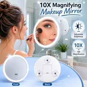 10x/15x Magnifying Makeup Mirror with Suction Cup, LED Light, Portable, Battery Operated, Ideal for Bathroom, Living Room, Bedroom, Gifts